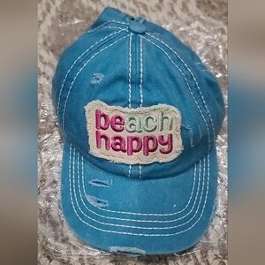 C.C Turquoise Cap with BEach HAPPY Embroidery